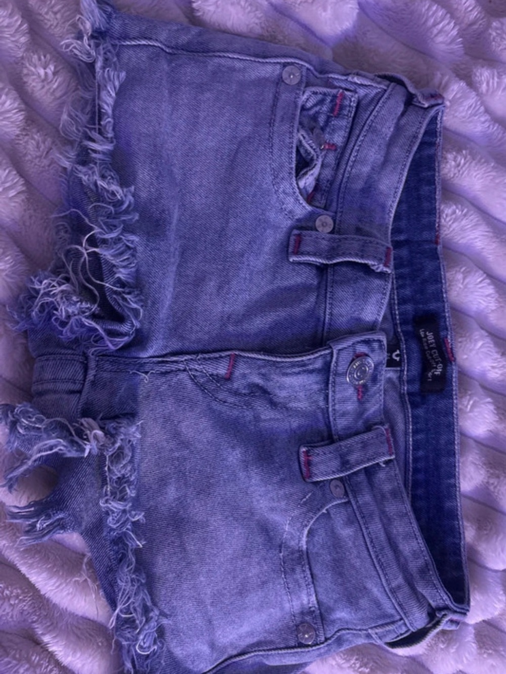 True Religion Distressed Light Blue Denim Shorts